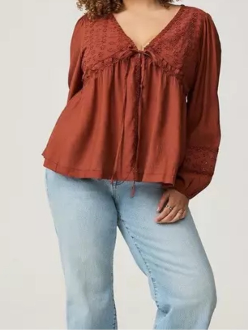 torrid daisy trim Rusted russet V-Neck Peasant Blouse NWT size 2(18-20)